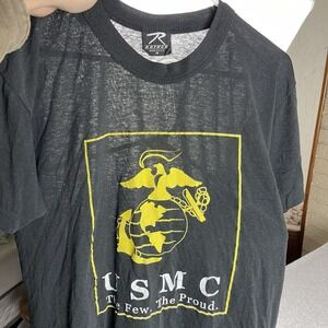 VTG USMC Marine T Shirt Men Medium Rothco Black Single Stitch USA Paper Thin 80s